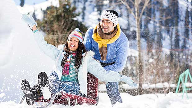 snow with couple